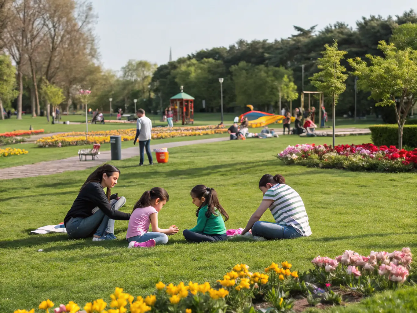 A photograph capturing a lively community event at ASSOCIATION FAMILIALE RURALE, featuring families participating in outdoor games and activities.