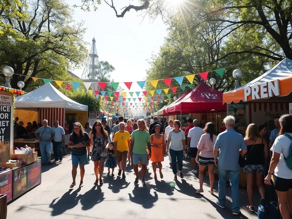 A vibrant photo capturing the lively atmosphere of the ASSOCIATION FAMILIALE RURALE's Summer Festival, showcasing smiling faces and colorful decorations.